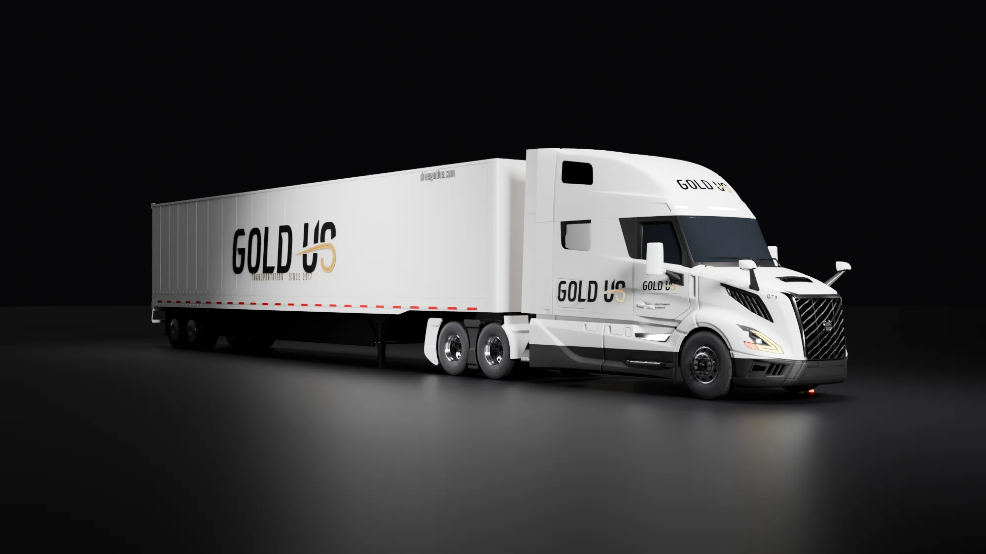 Gold US truck with a dry van trailer