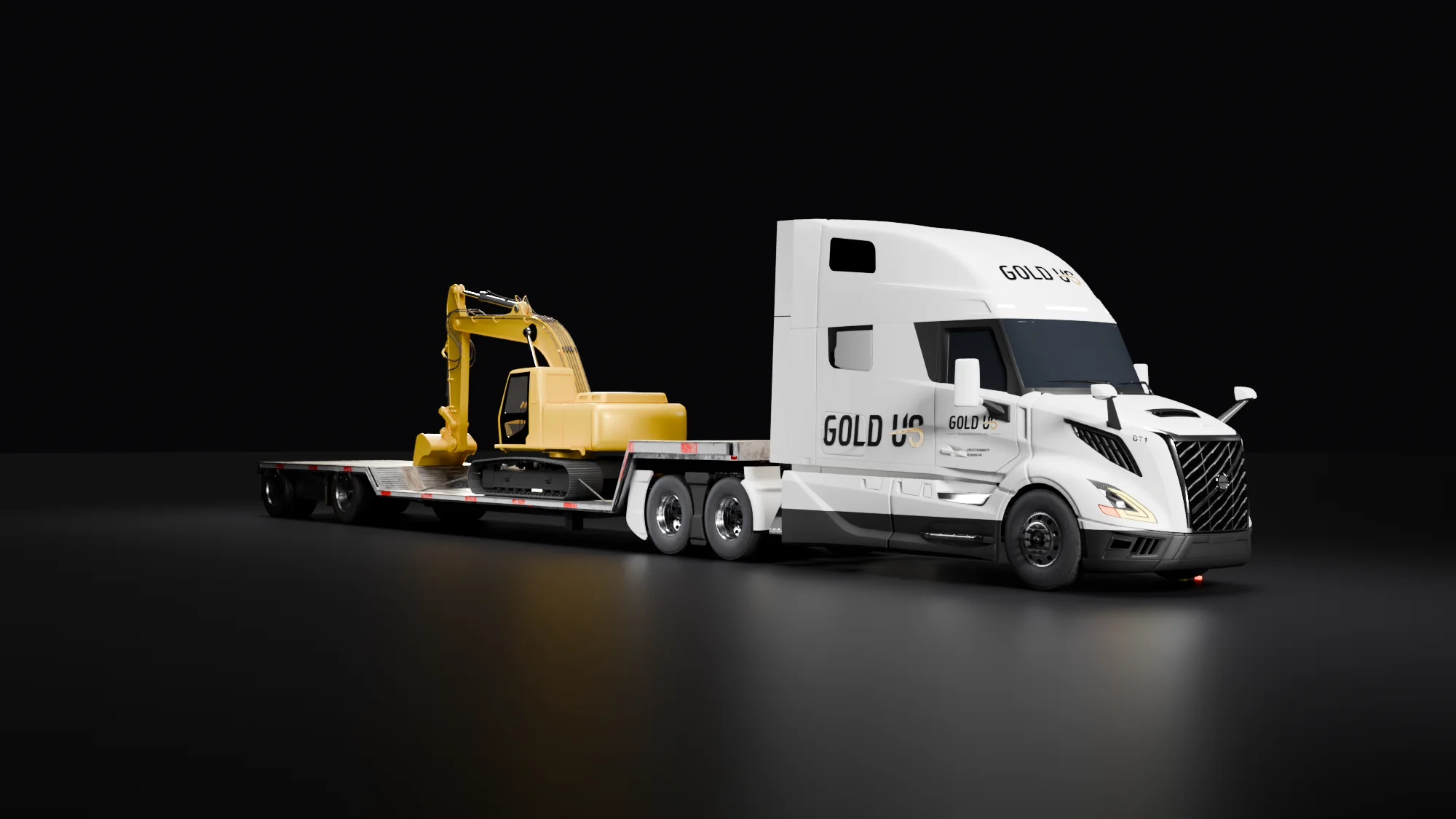 A Gold US truck pulling a removable gooseneck trailer