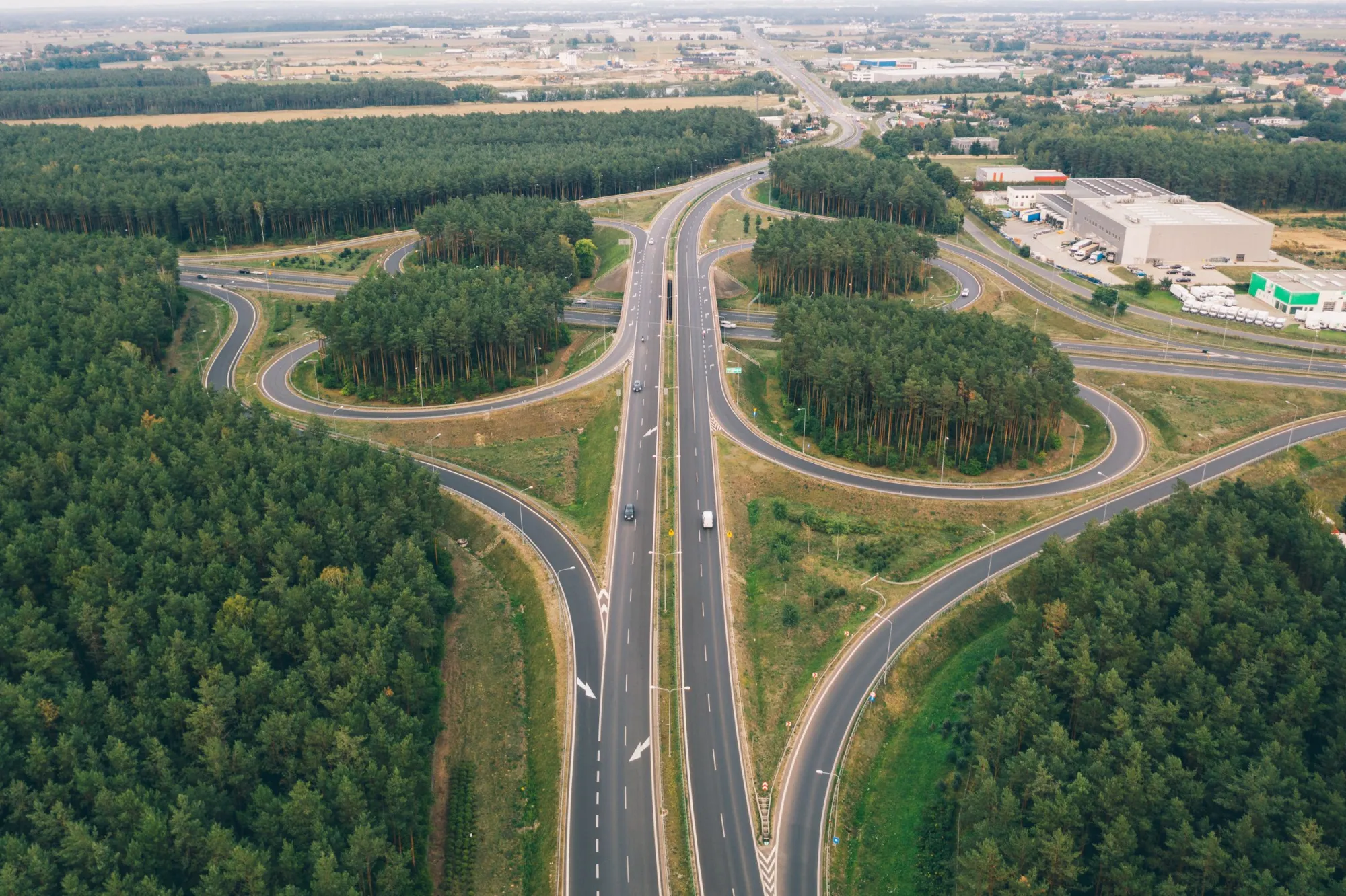 A highway through a forest, seen from above